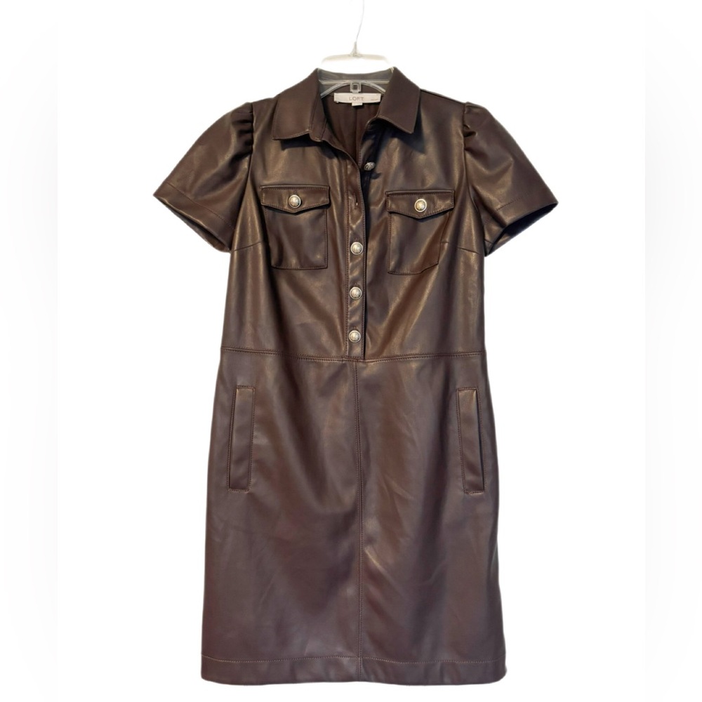 LOFT Dark Brown Faux Leather Shirtdress 0P — Utility Luxe